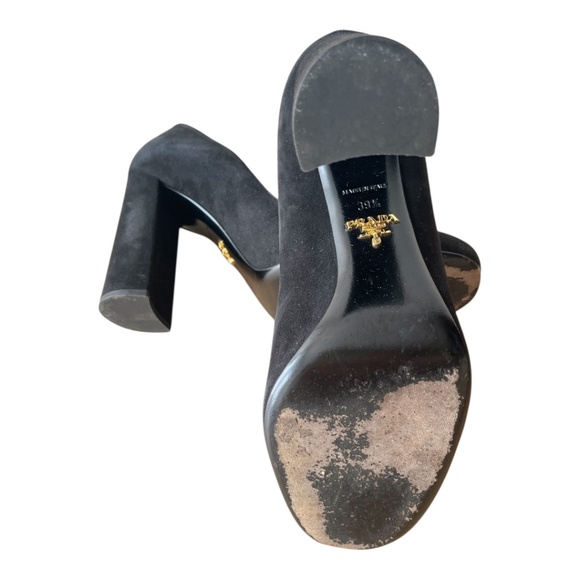 Prada Black Suede Chunky High Heel Size 39.5 - Picture 7 of 8